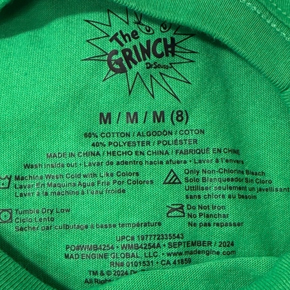 The Grinch Graphic Holiday Short Sleeve Shirt - Kids Size M (8) - Picture 12 of 12